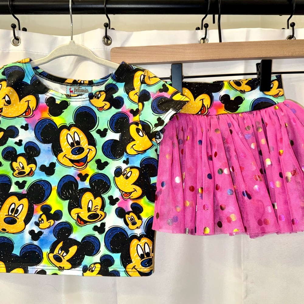 Handmade Colorful Mickey Mouse Top and Pink Skirt Set
